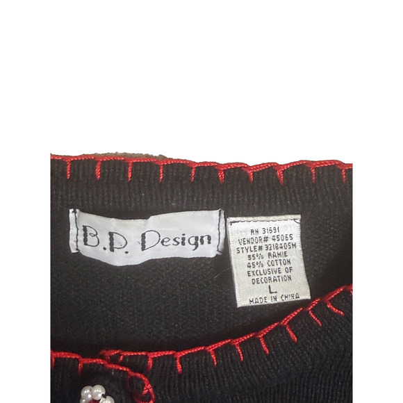 Christmas Sweater Embellished Pearls Sequin Black Animal Print Sleighs Sz Large - Picture 4 of 10